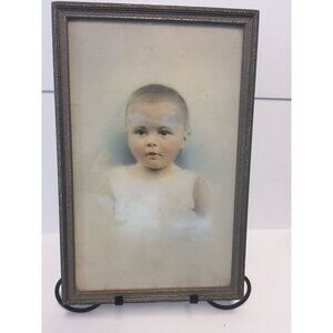 Antique 1923 Hand Tinted Pastel Monochrome Image Of An Infant Male Child Gray